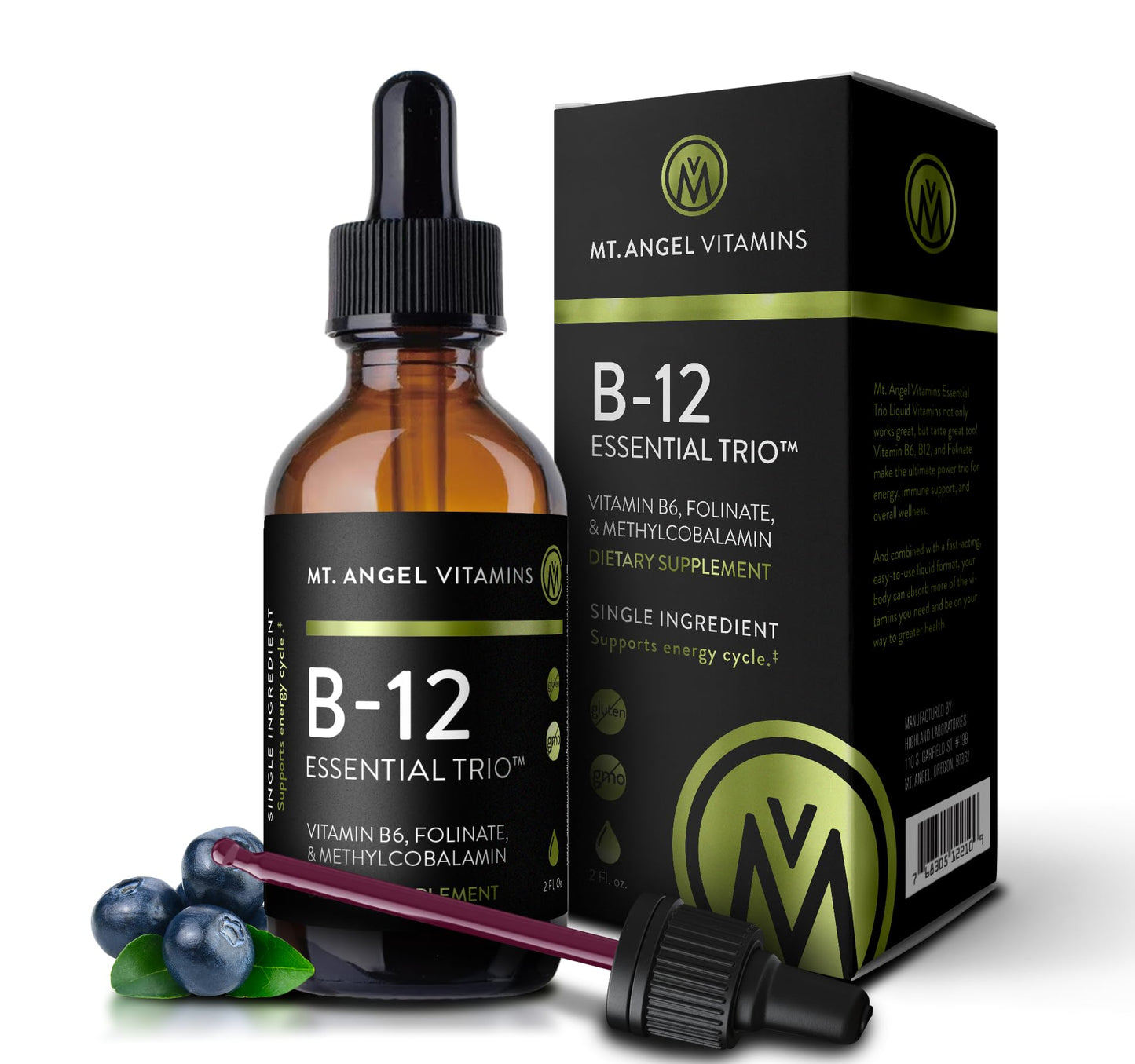 Mt. Angel Vitamins B12 Essential Trio – Vegan Sublingual Drops | Made in USA, Non-GMO