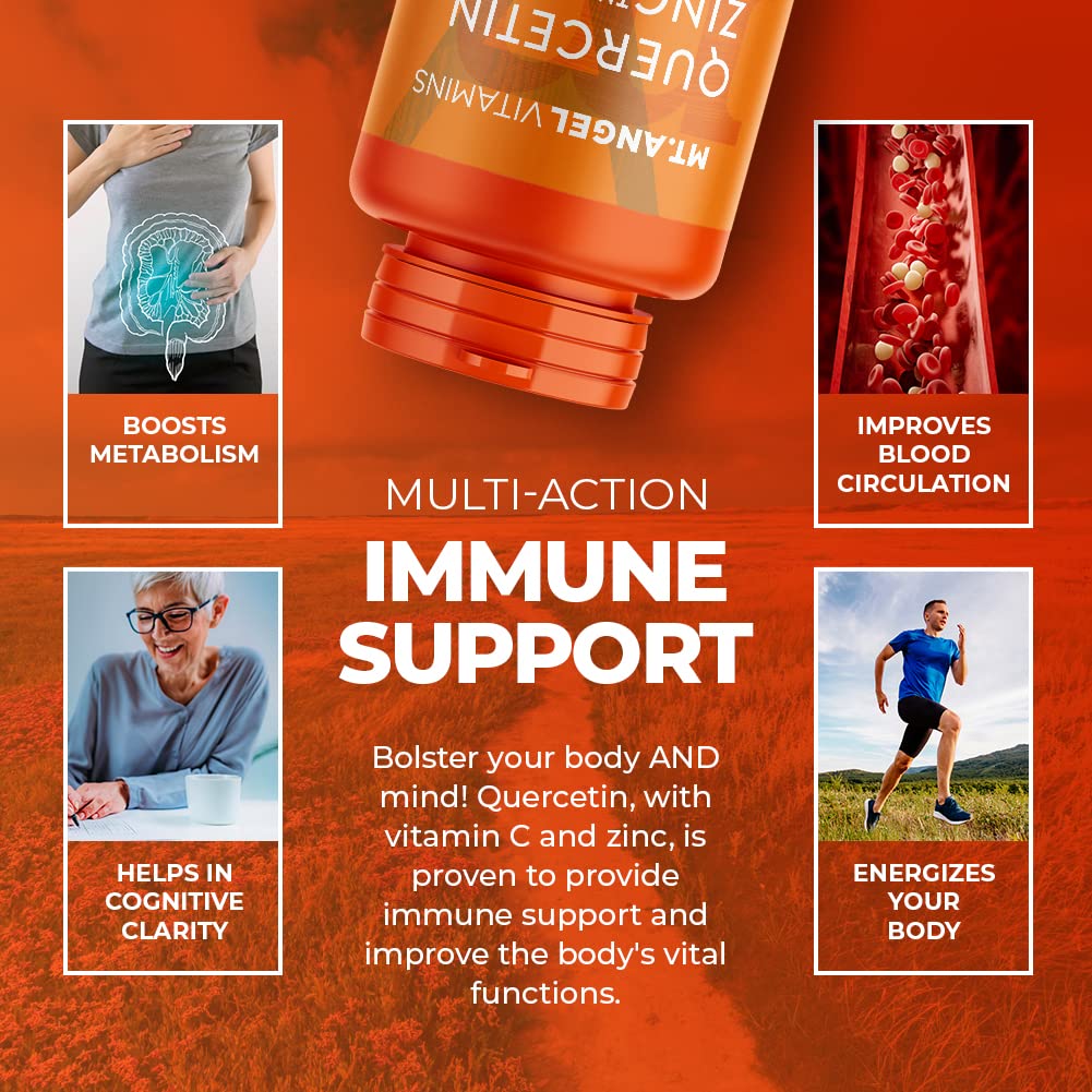 Mt. Angel Vitamins Zinc Quercetin with Bromelain – Immune Support & Respiratory Health, Quercetin 500mg, Zinc 50mg, Vitamin C | 120ct