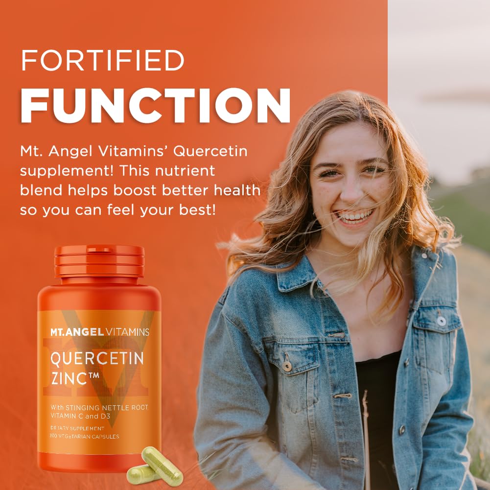 Mt. Angel Vitamins Zinc Quercetin with Bromelain – Immune Support & Respiratory Health | Quercetin 500mg, Zinc 50mg | 300ct