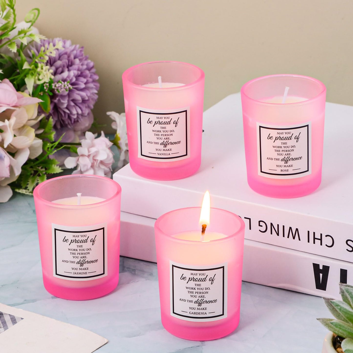 MTLEE 16-Pack Scented Candles Gift Set – Aromatherapy Soy Wax, Pink, Inspirational