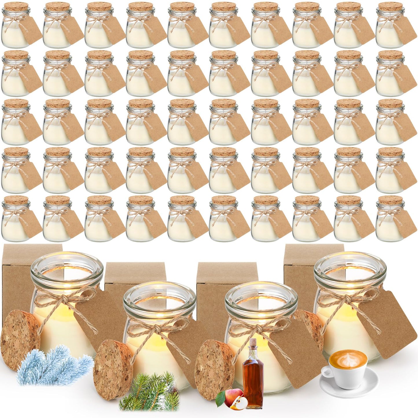 MTLEE 50 Pcs Winter Jar Candles Gift Set – Soy Wax with DIY Tags