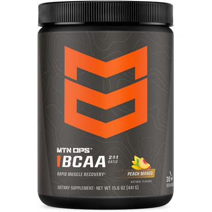 MTN OPS BCAA 2:1:1 Powder - Peach Mango, 30 Servings | Zero Sugar & Gluten Free