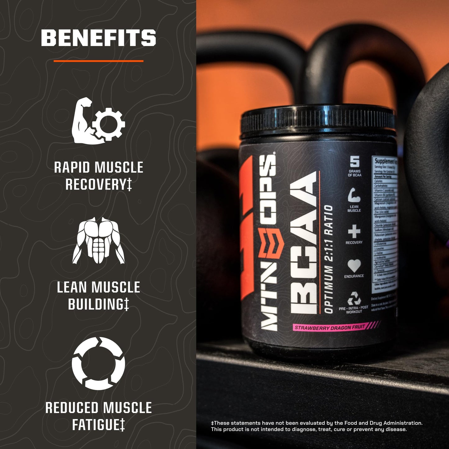 MTN OPS BCAA 2:1:1 Powder - Peach Mango, 30 Servings | Zero Sugar & Gluten Free