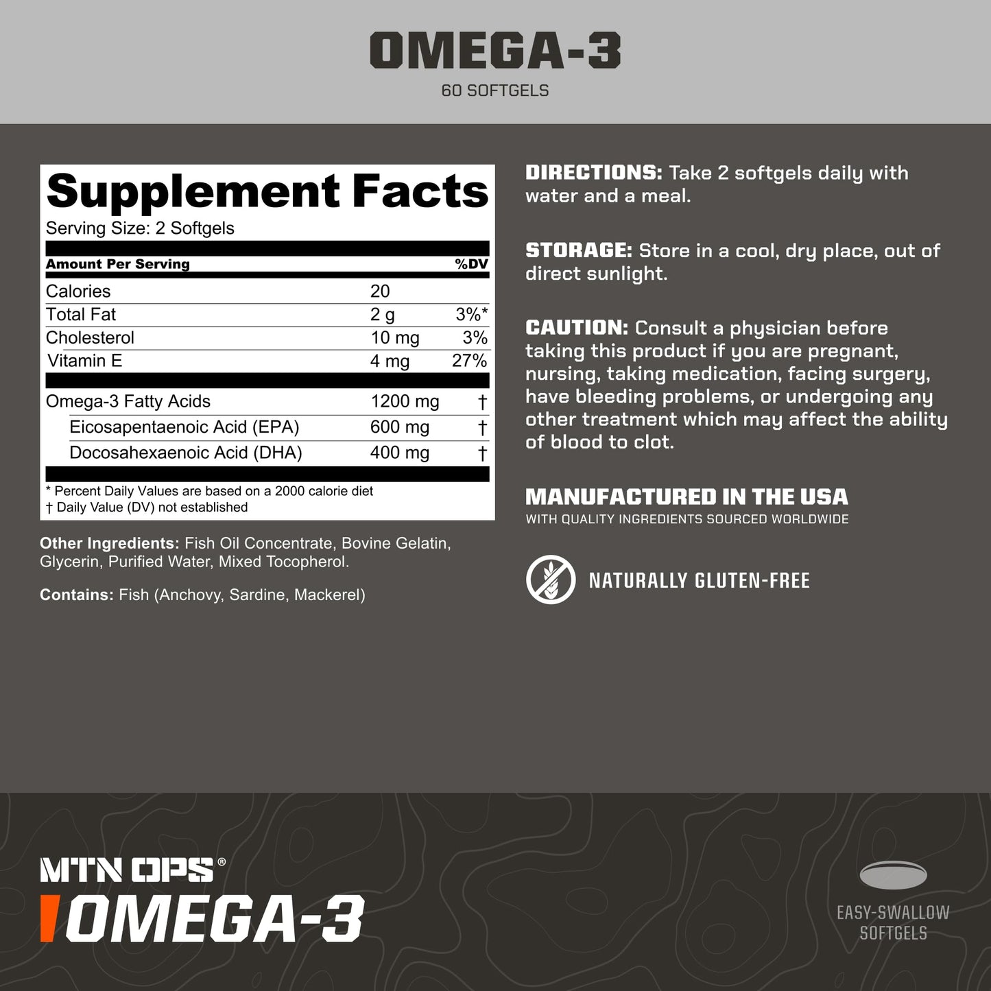 MTN OPS Omega-3 Fish Oil - 1000mg per Serving, Heart & Brain Health, 30 Servings
