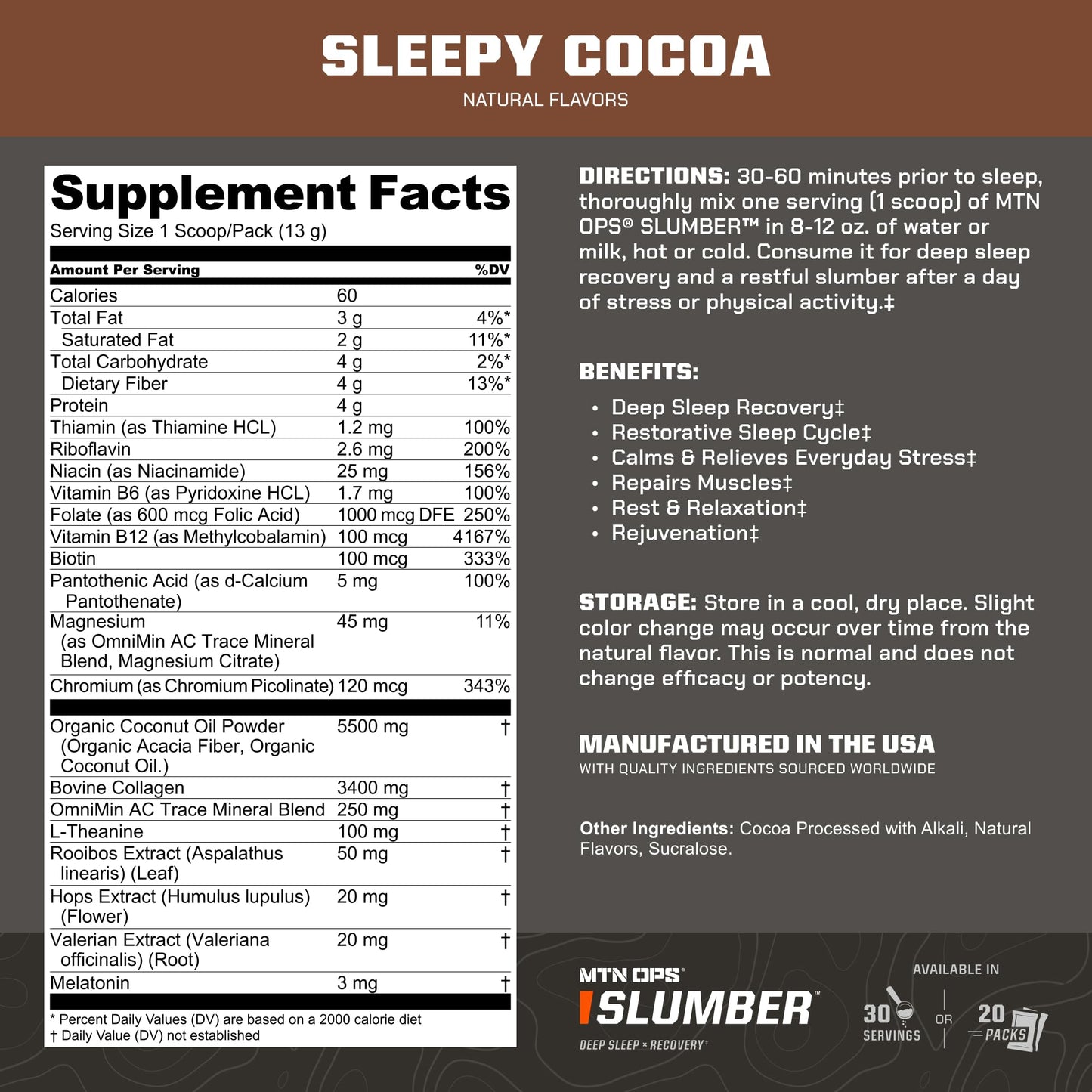 MTN OPS Slumber – Sleep Aid for Deep Sleep & Muscle Recovery (20 Servings)