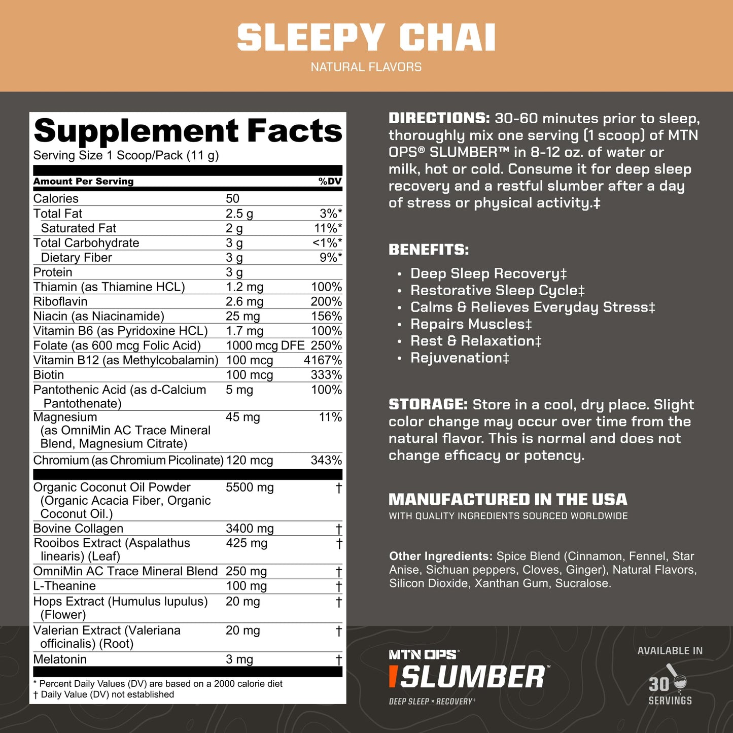 MTN OPS Slumber Sleep Aid for Deep Sleep & Nighttime Recovery | 30 Servings