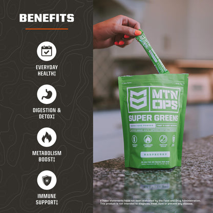 MTN OPS Super Greens – Immune Health & Energy Powder, 30 On-The-Go Packs
