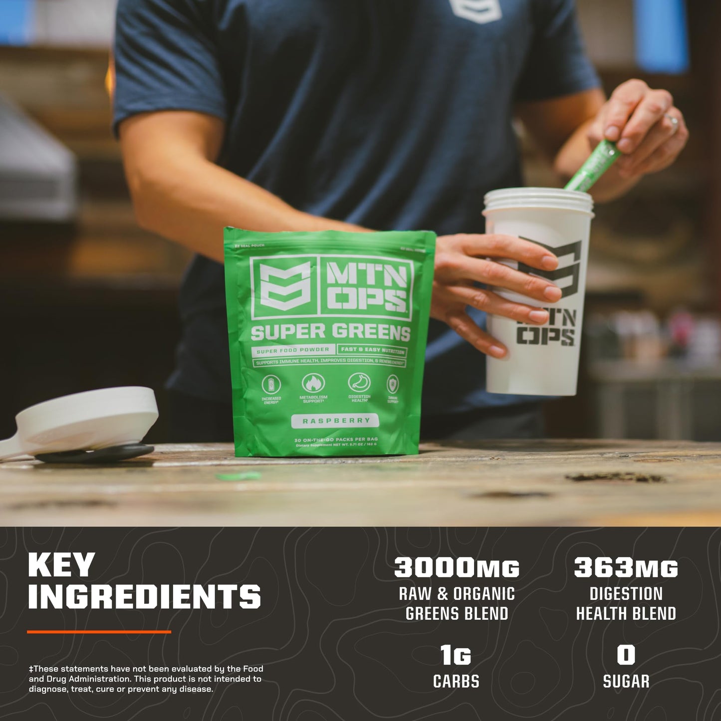 MTN OPS Super Greens – Immune Health & Energy Powder, 30 On-The-Go Packs