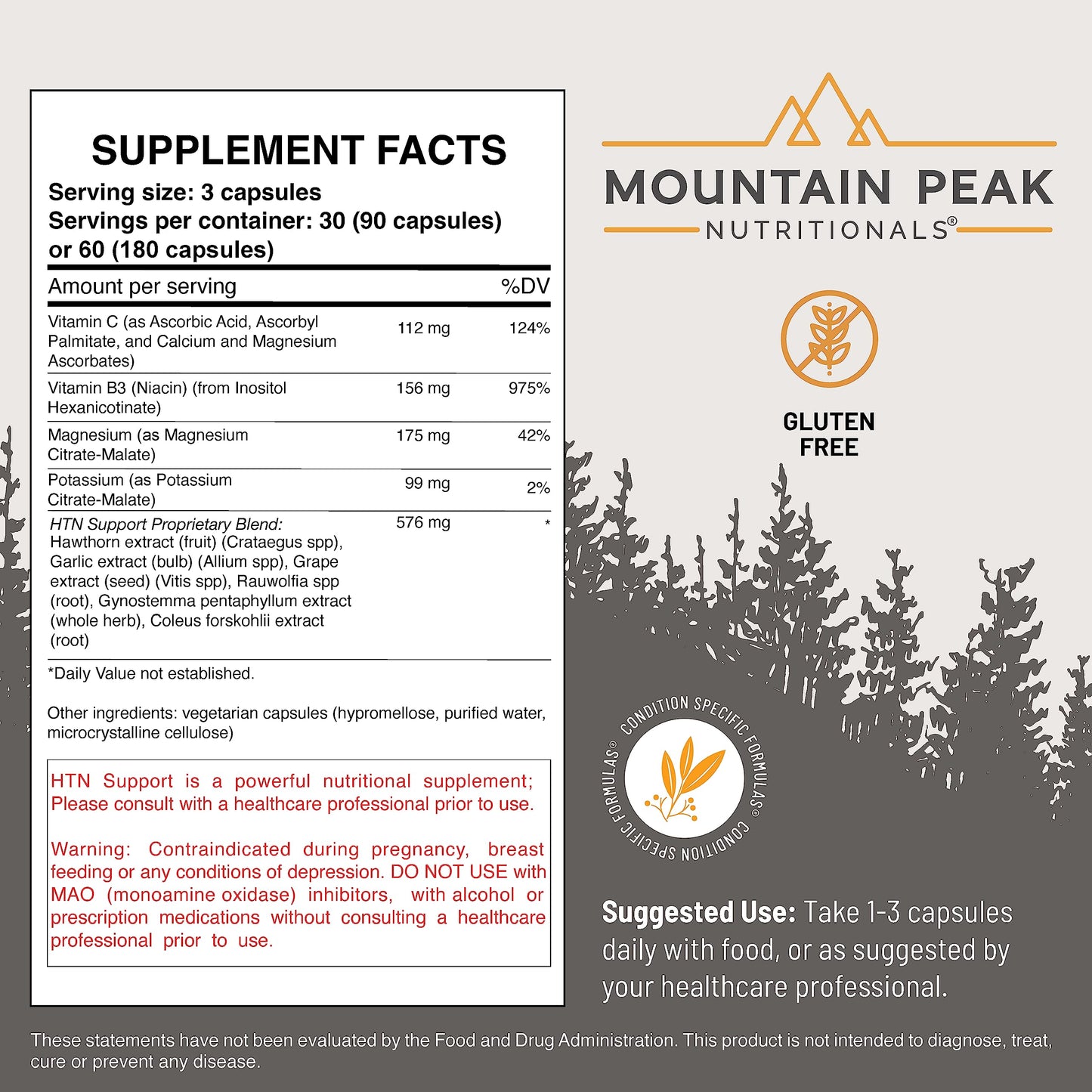 HTN Blood Pressure Support - Mountain Peak Nutritionals (90 Veg Caps) Rauwolfia, Hawthorn & Magnesium