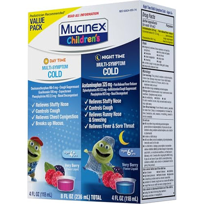 Mucinex Children's Day Time & Night Time Multi-Symptom Cold Liquid – Very Berry, 8 oz (2x4 oz)