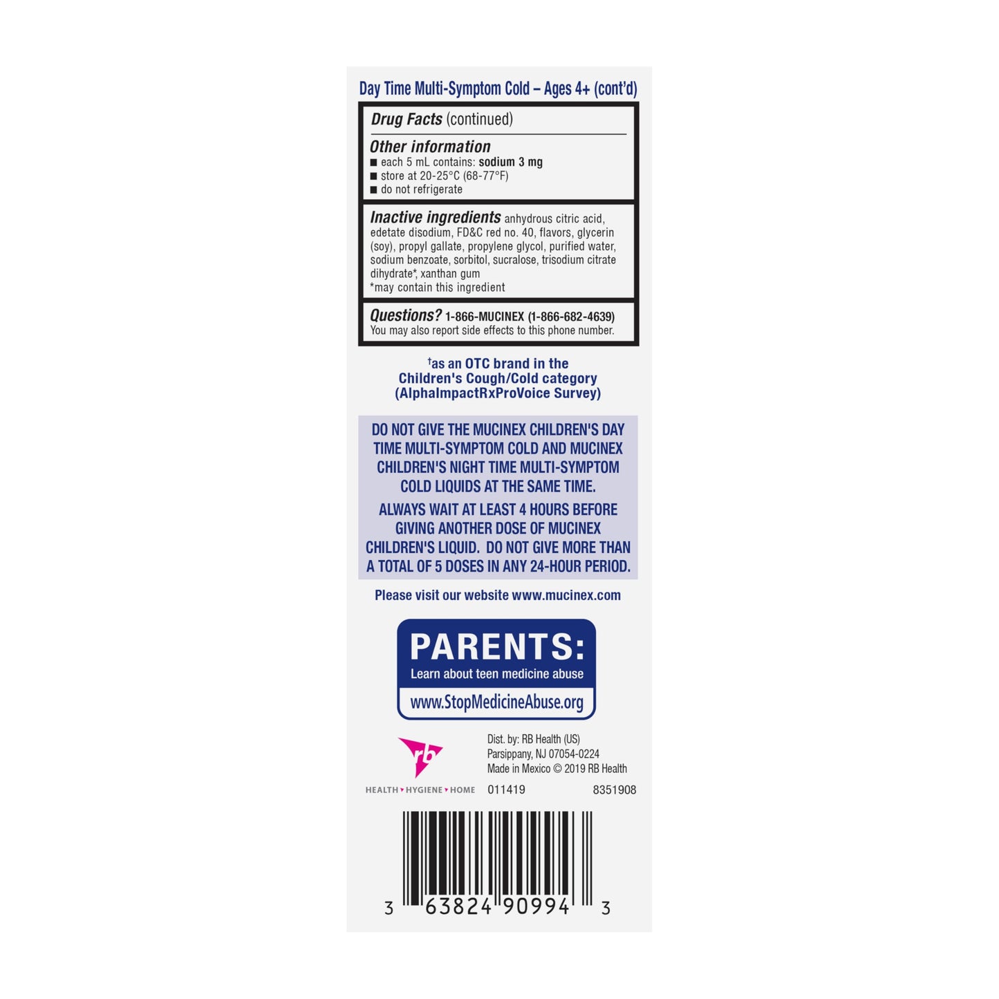 Mucinex Children's Day Time & Night Time Multi-Symptom Cold Liquid – Very Berry, 8 oz (2x4 oz)