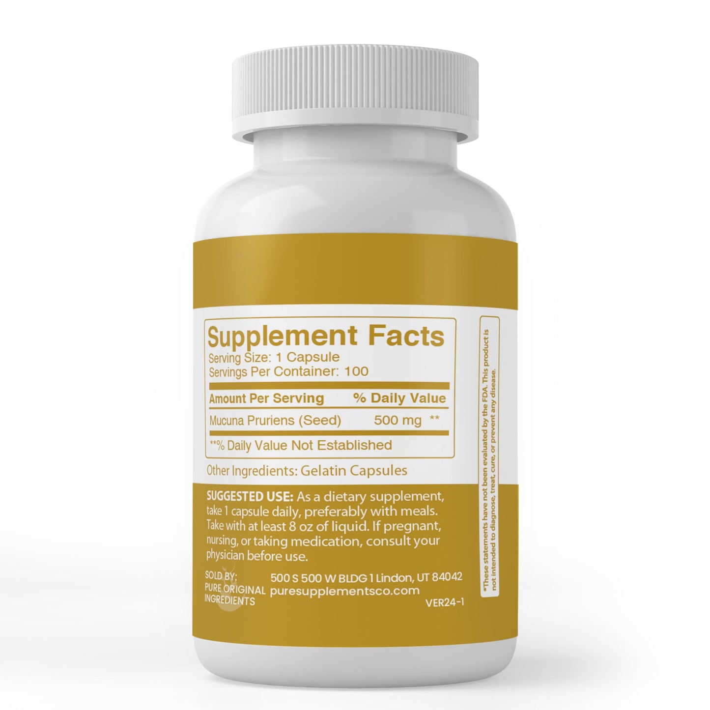 Pure Original Ingredients Mucuna Pruriens - 100 Capsules | Always Pure, No Additives or Fillers, Lab Verified
