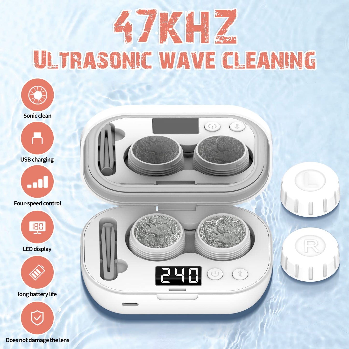 MUGLE Portable Ultrasonic Contact Lens Cleaner with USB Charger - White