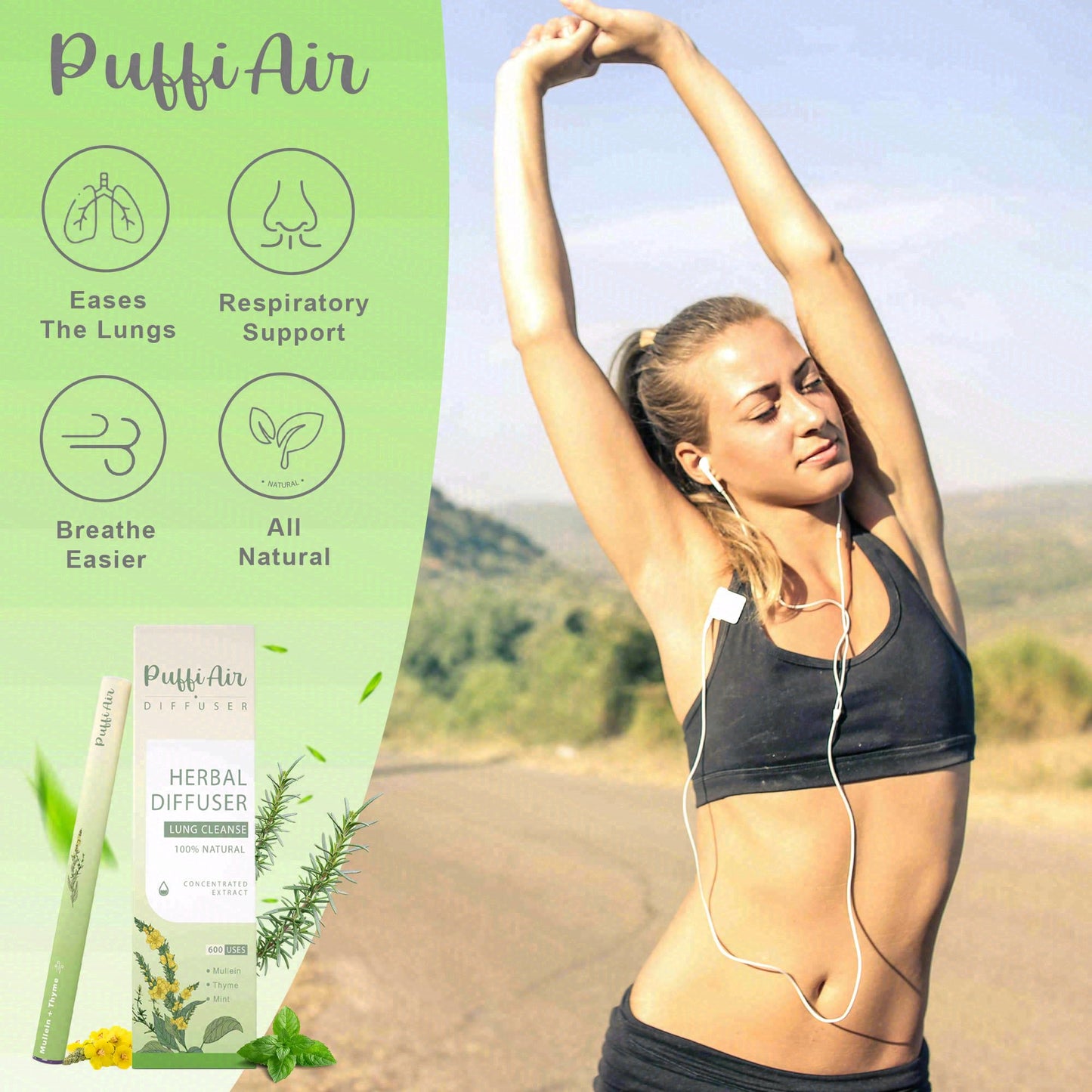 Upgraded Mullein Herbal Diffuser Stick – Lung Detox & Breathing Support | 600 Uses, 3 Sticks, 1 Pack