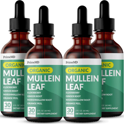 PrimeMD 5-in-1 Mullein Drops for Lungs – Respiratory Support (4-Pack, 120 Servings)