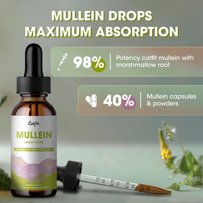 Mullein Drops for Lungs – Herbal Respiratory Support with Mullein, Marshmallow, Perilla & Astragalus, 2 fl oz | Vegan