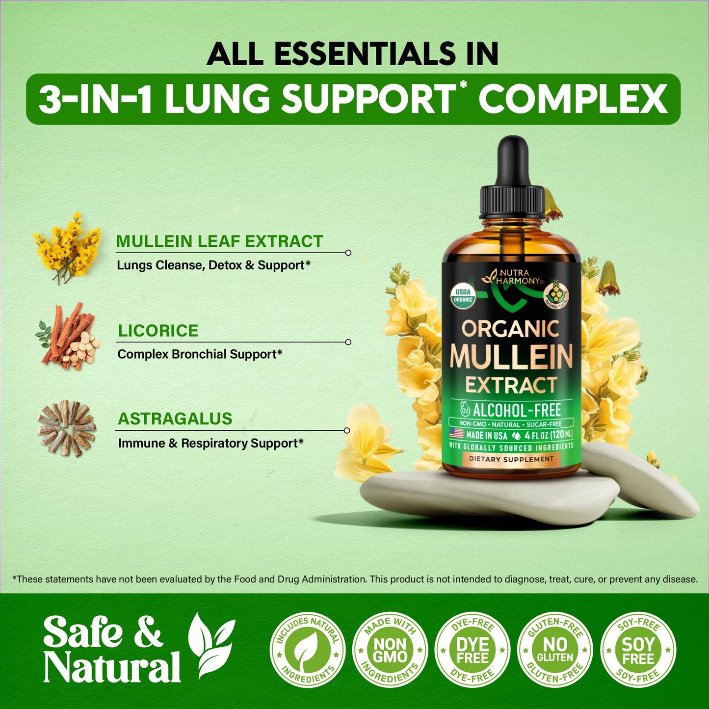 USDA Organic Mullein Drops for Lungs – Made in USA | Pack of 2