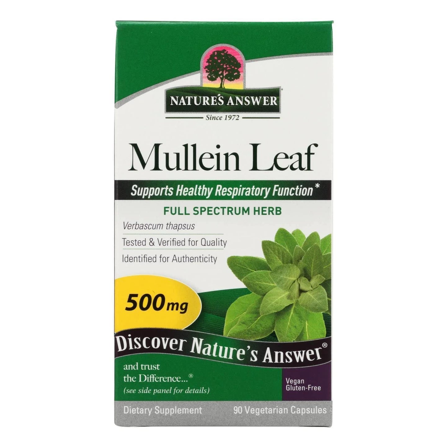Nature's Answer Mullein Leaf Capsules 90 - Alcohol Free, Vegetarian, Vegan, Gluten Free