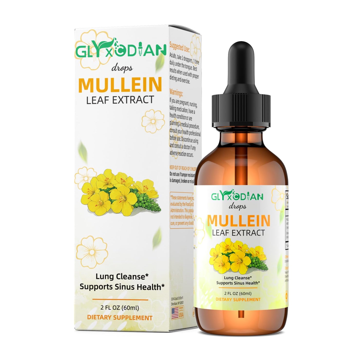 Mullein Leaf Extract Drops for Lungs – High Strength 1200mg Alcohol-Free Liquid Mullein | Lung Cleanse & Immune Support | Vegan & Non-GMO (60-Day Supply)