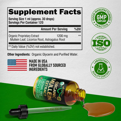 USDA Organic Mullein Drops for Lungs – Made in USA | Pack of 2