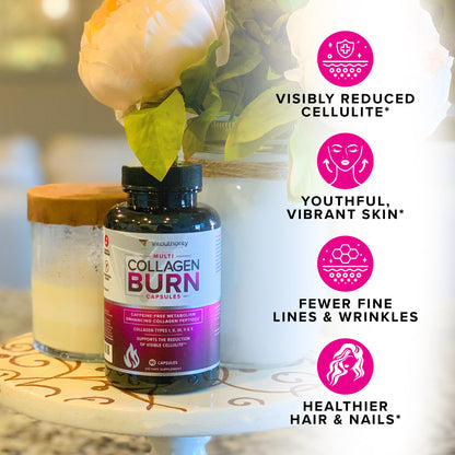 Vitauthority Multi Collagen Burn – 5 Types, Hyaluronic Acid, Vitamin C | Caffeine-Free Capsules