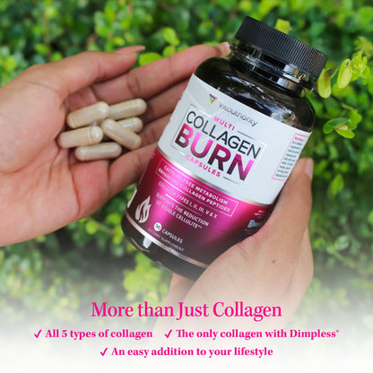 Vitauthority Multi Collagen Burn – 5 Types, Hyaluronic Acid, Vitamin C | Caffeine-Free Capsules