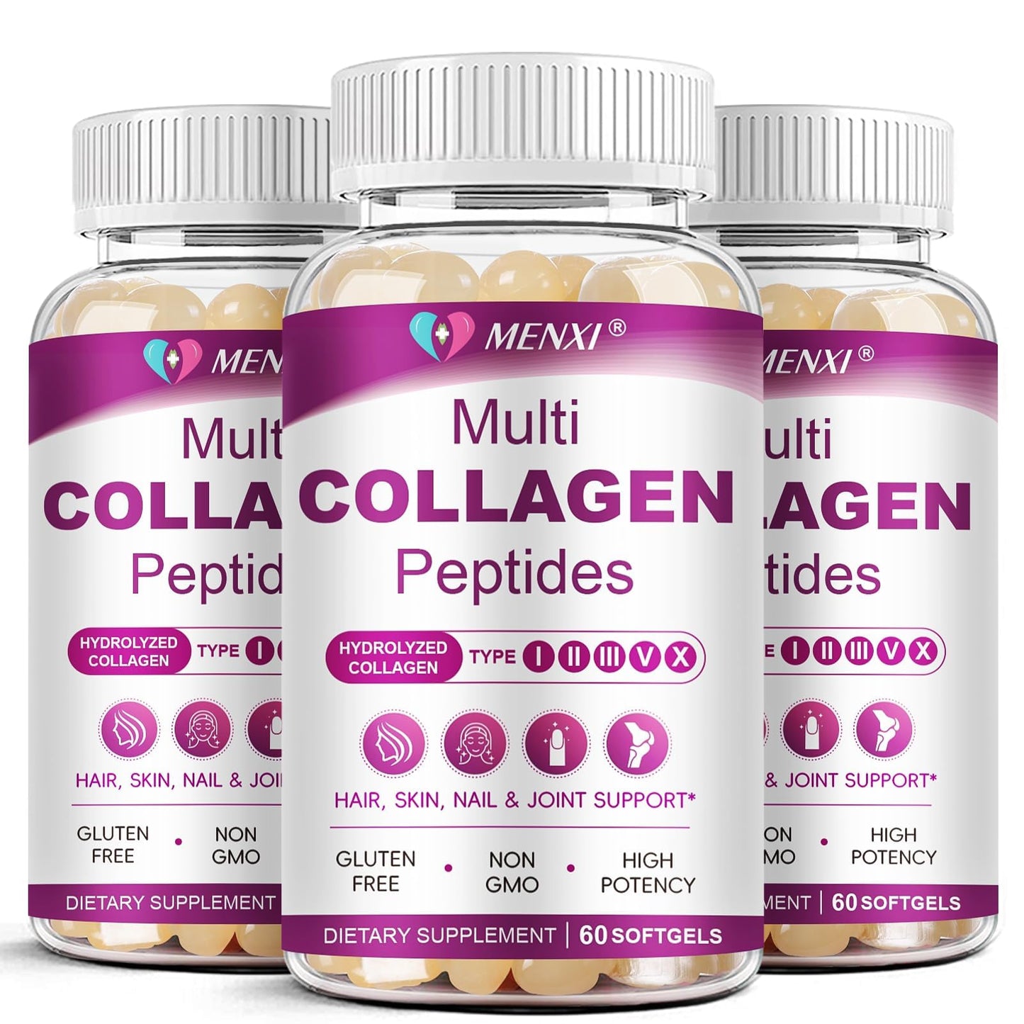 Multi Collagen Peptides Softgels – Type I, II, III, V, X for Skin, Hair, Nails & Joints | Non-GMO
