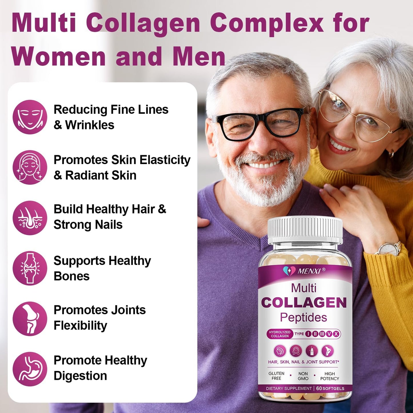 Multi Collagen Peptides Softgels – Type I, II, III, V, X for Skin, Hair, Nails & Joints | Non-GMO