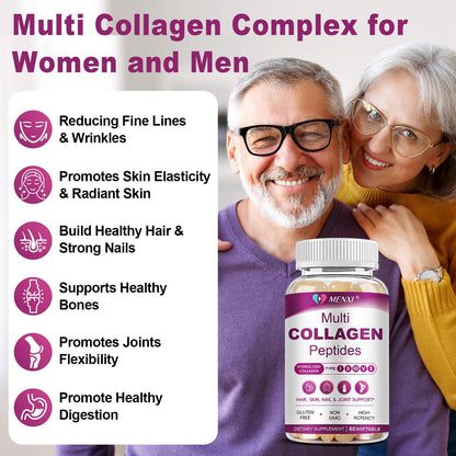MENXI Multi Collagen Peptides Softgel – Types I–X with Biotin, Vitamin C & Hyaluronic Acid