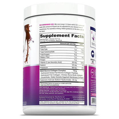 Multi Collagen Peptides Powder for Women - Chocolate, Types I-II-III-V-X, Vitamin C & Hyaluronic Acid (30 Servings)