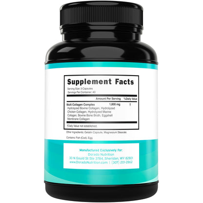 Multi Collagen Pills for Women & Men – 120 Capsules | Types I-V-X | USA Made