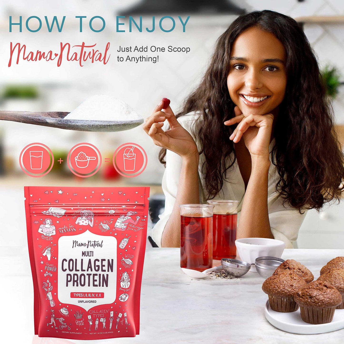 Mama Natural Multi Collagen Protein Powder – Unflavored, Hydrolyzed 16 oz | Grass-Fed Bovine, Wild Fish & Eggshell Membrane