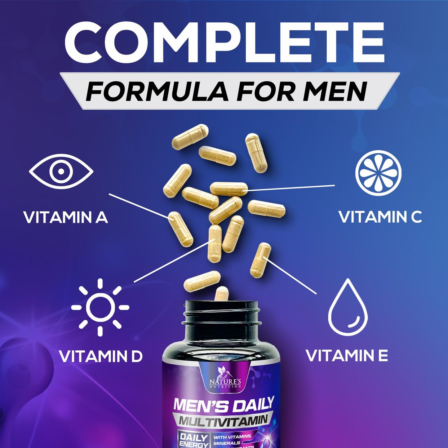Multivitamin for Men - Immune & Energy Support | Non-GMO 60 Capsules