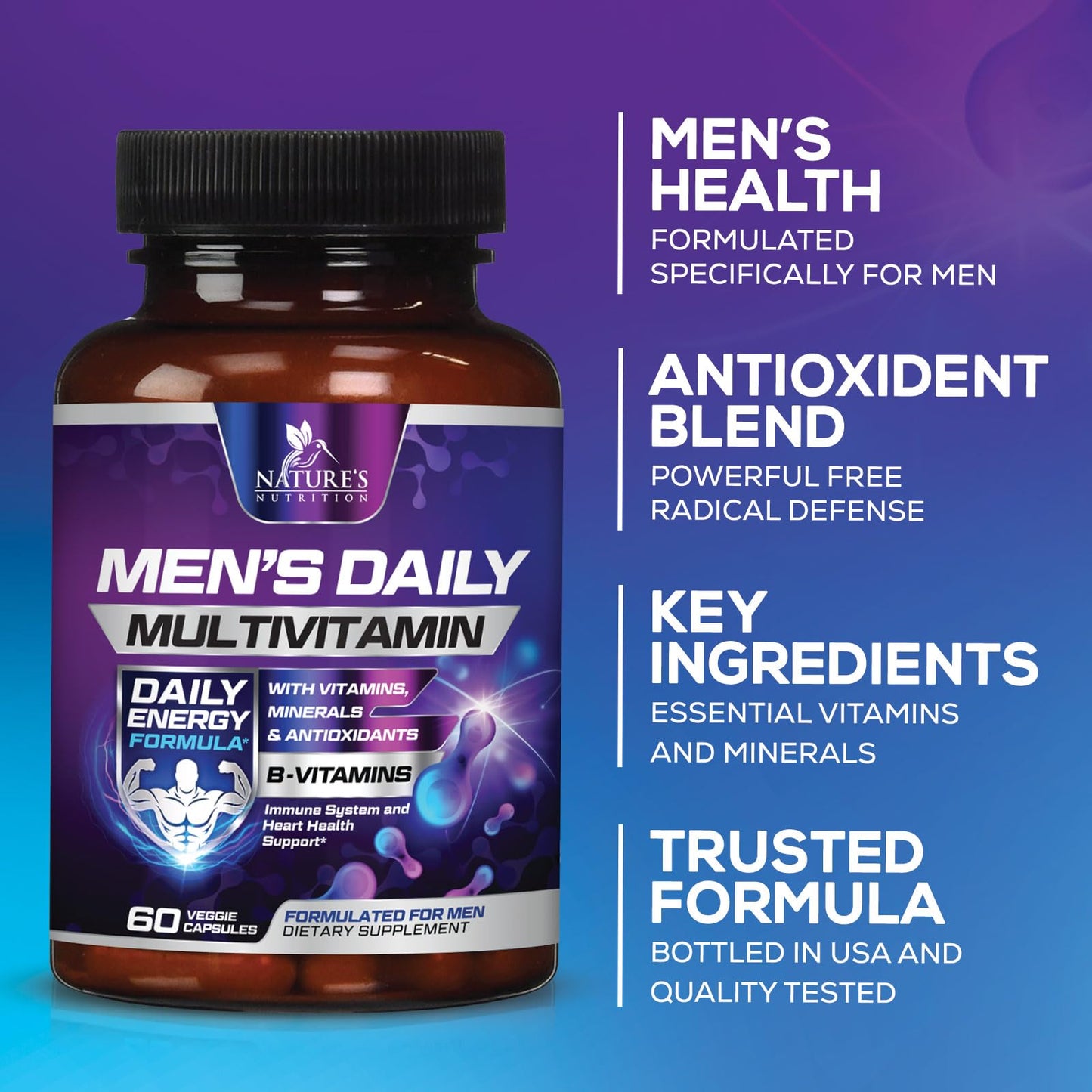 Multivitamin for Men - Immune & Energy Support | Non-GMO 60 Capsules
