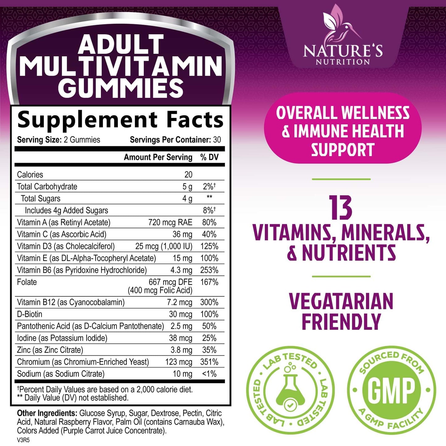 Multivitamin Gummies for Adults – Vitamins A, C, D & B12 | For Women & Men | Nature's Multi VIT Vitamin (60 Gummies)
