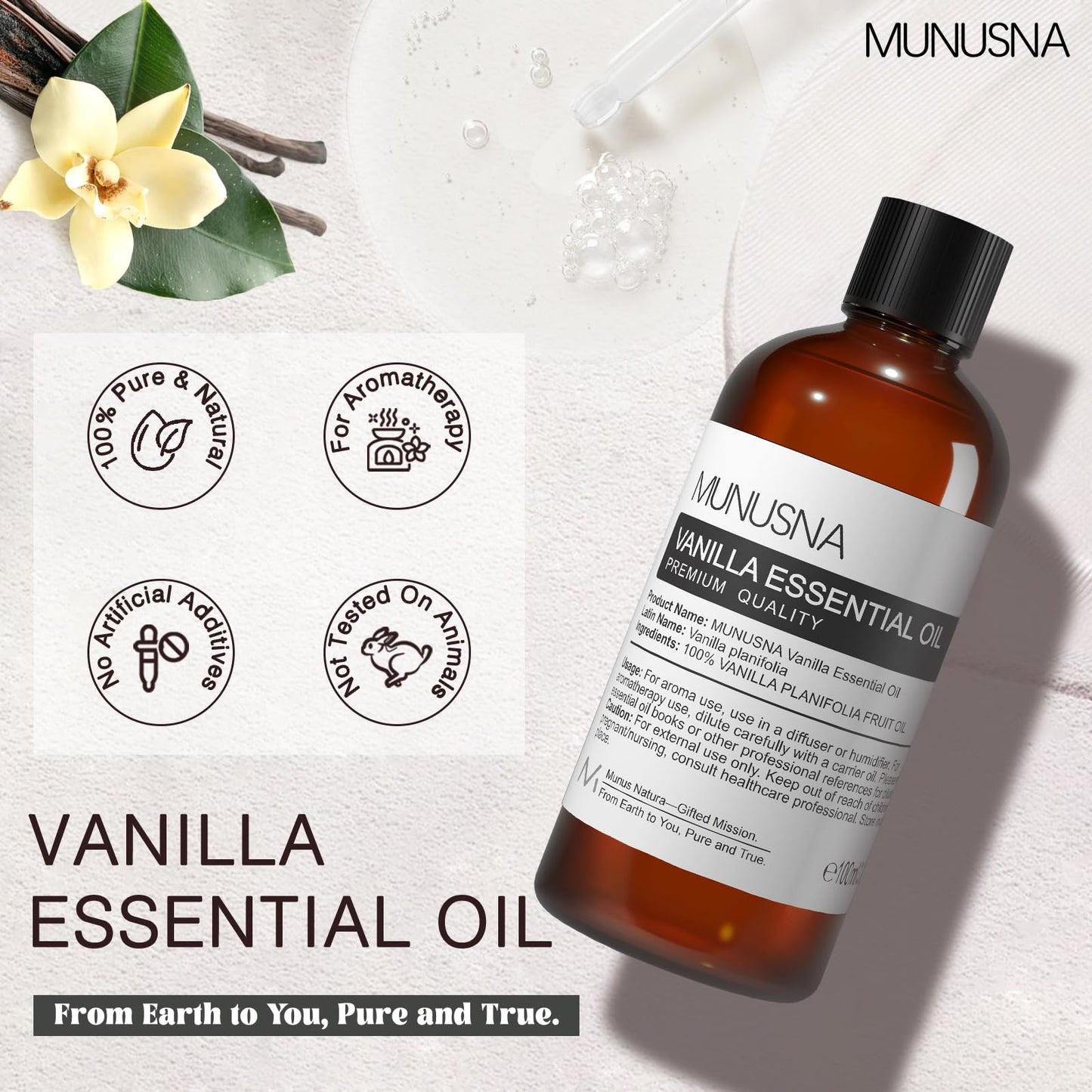 MUNUSNA Vanilla Essential Oil – 100% Natural & Pure (100ml) for Skin Care & Aromatherapy