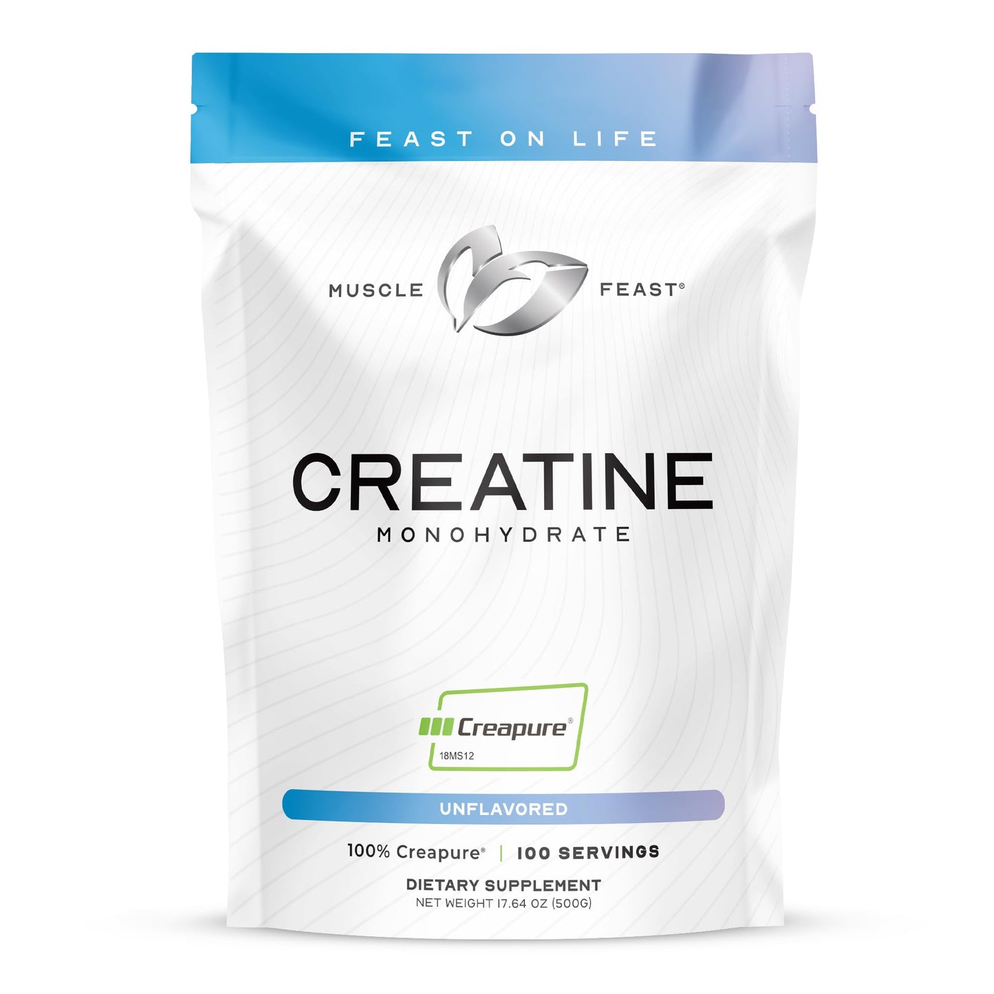 Muscle Feast Creapure Creatine Monohydrate Powder – Unflavored, Vegan & Gluten-Free, 500g