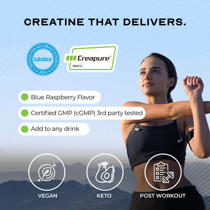 Muscle Feast Creapure Creatine Monohydrate Powder – Vegan, Gluten-Free, Keto Friendly – Natural Blue Raspberry, 300g