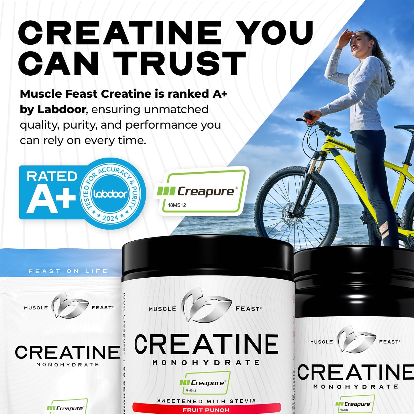 Muscle Feast Creapure Creatine Monohydrate Powder – Natural Fruit Punch, 60 Servings