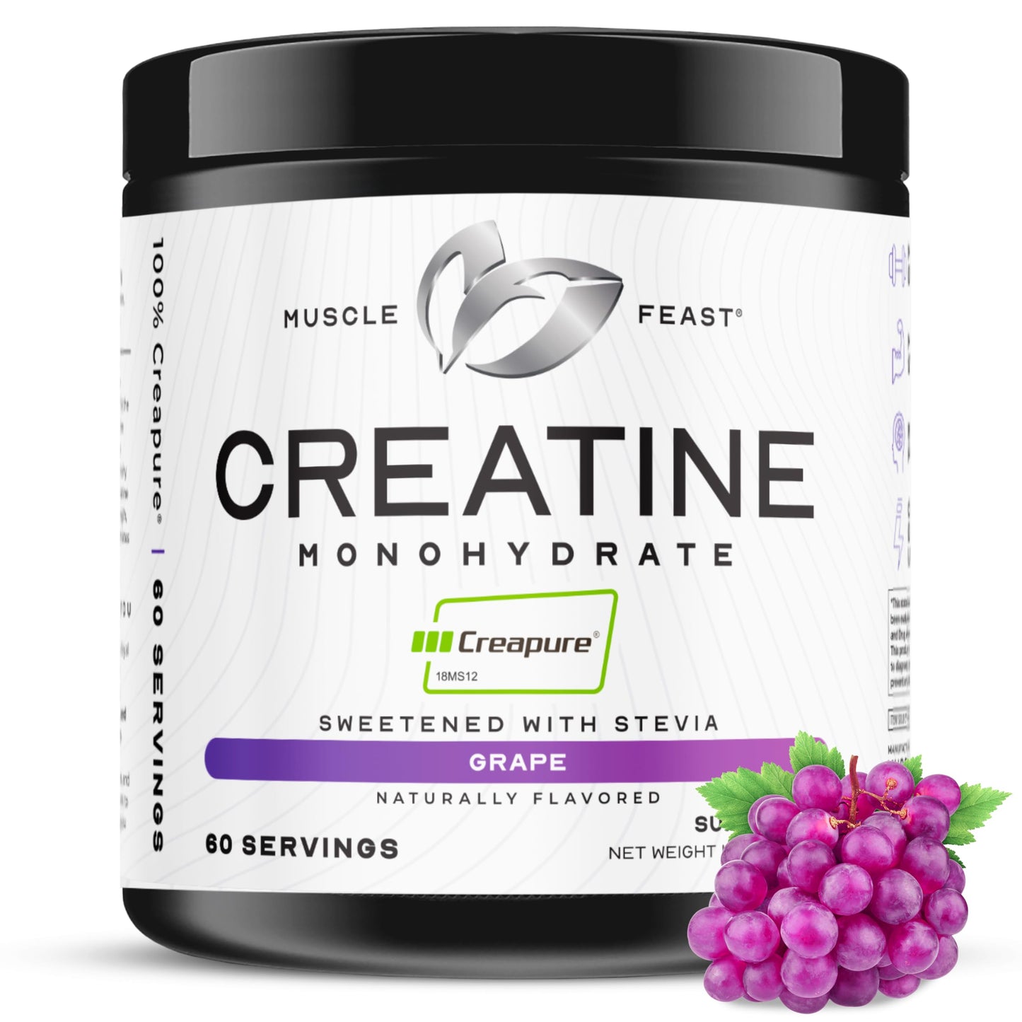 Muscle Feast Creapure Creatine Monohydrate Powder - Natural Grape, 300g, 60 Servings, Vegan Gluten-Free