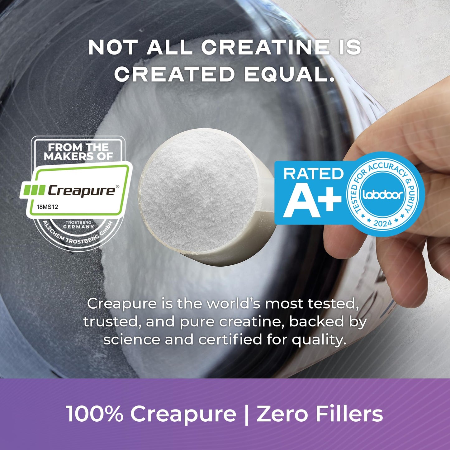 Muscle Feast Creapure Creatine Monohydrate Powder - Natural Grape, 300g, 60 Servings, Vegan Gluten-Free