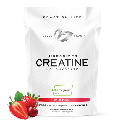 Muscle Feast Creapure Micronized Creatine Monohydrate Powder – Fruit Punch, 250g | Easy Mix, Gluten-Free, Pure German Creatine
