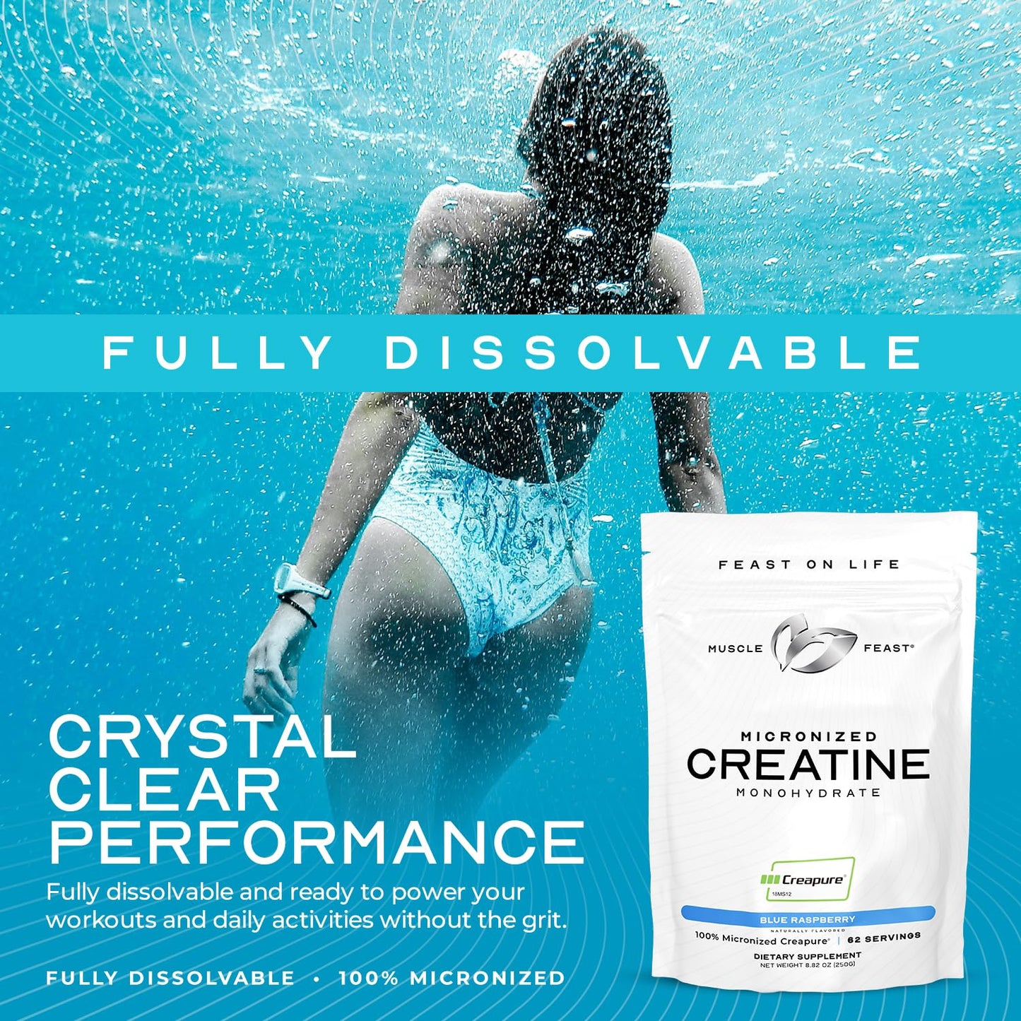 Muscle Feast Creapure Micronized Creatine Monohydrate Powder – Grape, 250g | Easy Mix, Gluten-Free