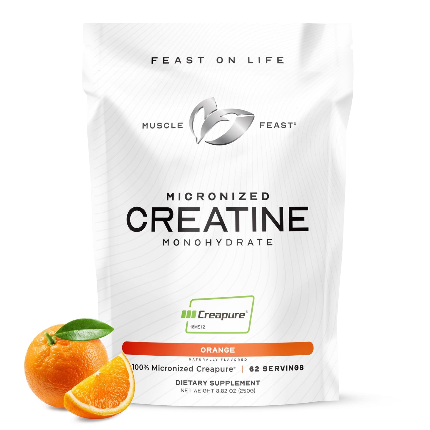 Muscle Feast Creapure Orange Creatine Powder – 62 Servings, Pre- or Post-Workout