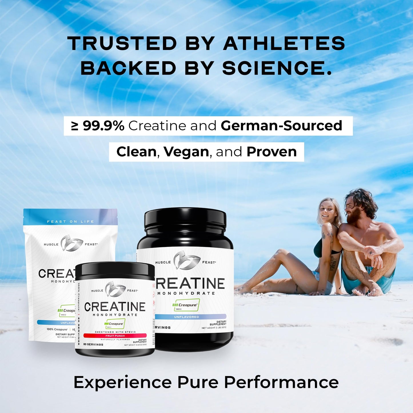 Muscle Feast Creapure Creatine Monohydrate Powder – Unflavored, 300g | Vegan, Gluten-Free, Keto Friendly, 60 Servings
