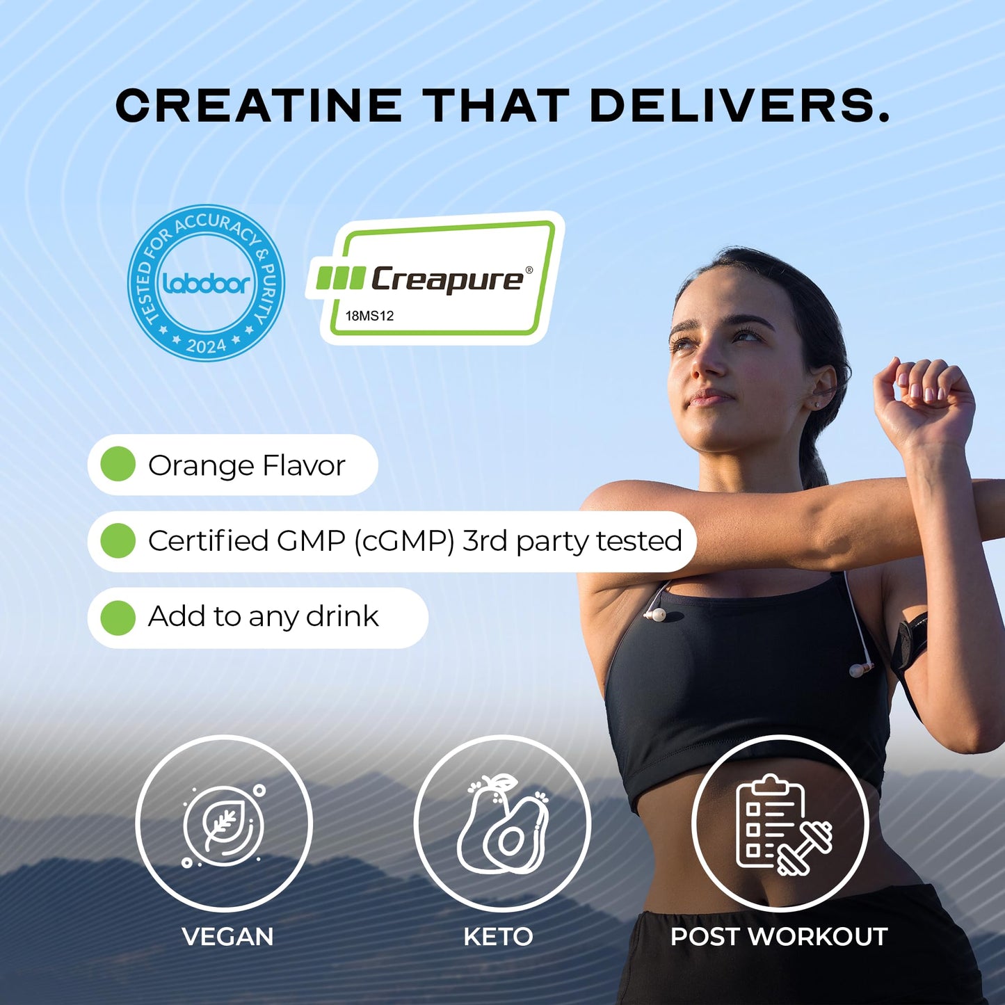 Muscle Feast Creapure Creatine Monohydrate Powder – Natural Orange, 300g | Vegan, Gluten-Free, Easy to Mix