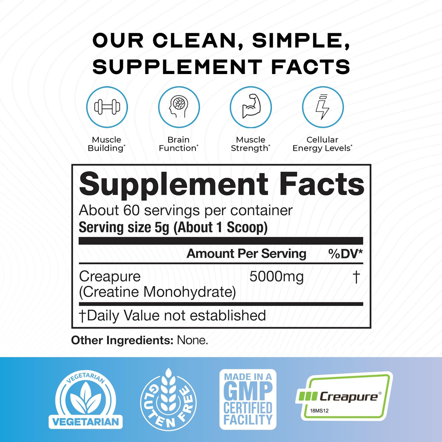 Muscle Feast Creapure Creatine Monohydrate Powder – Unflavored, 300g | Vegan, Gluten-Free, Keto Friendly, 60 Servings