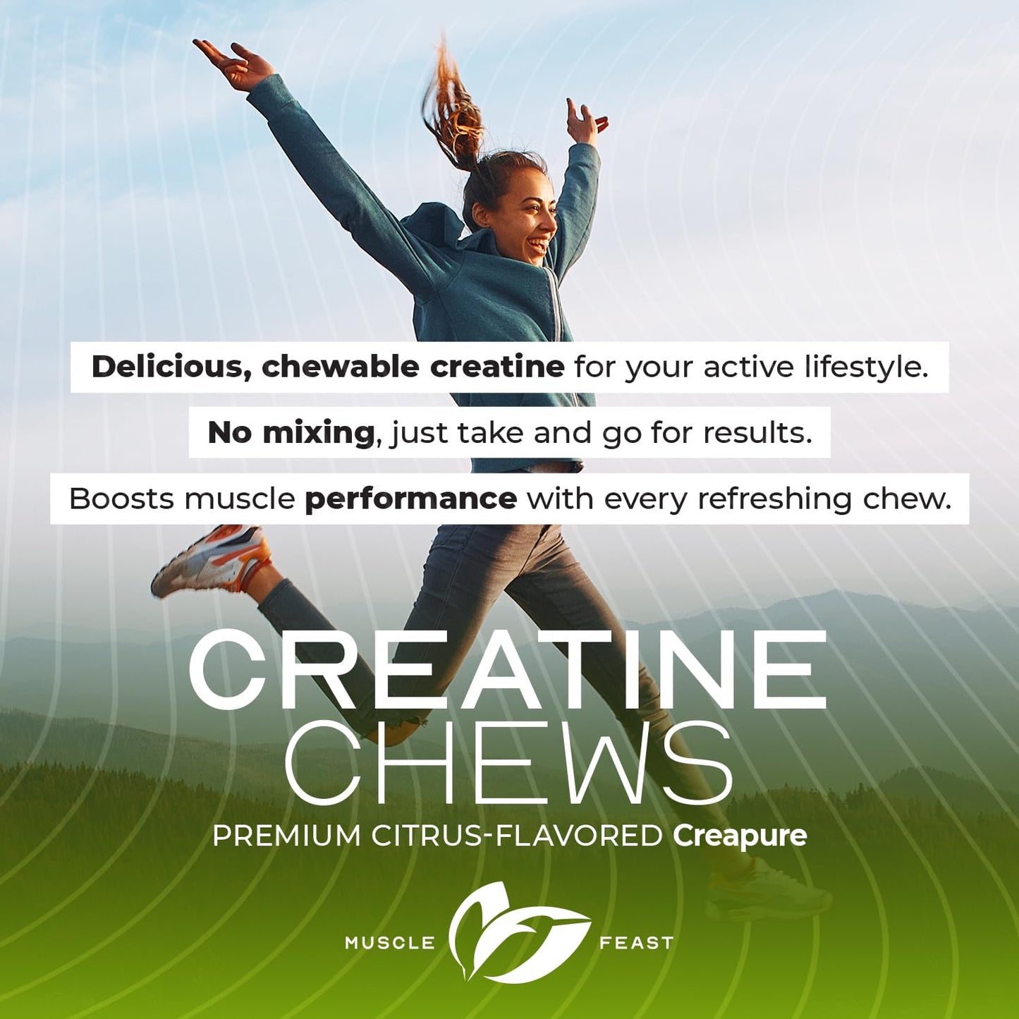 Muscle Feast Creatine Monohydrate Chewables – Vegan, Gluten-Free Creapure Tablets, Lemon Lime Flavor, 360 Tabs