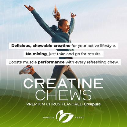 Muscle Feast Creatine Monohydrate Chewables – Vegan, Gluten-Free Creapure Tablets, Lemon Lime Flavor, 360 Tabs