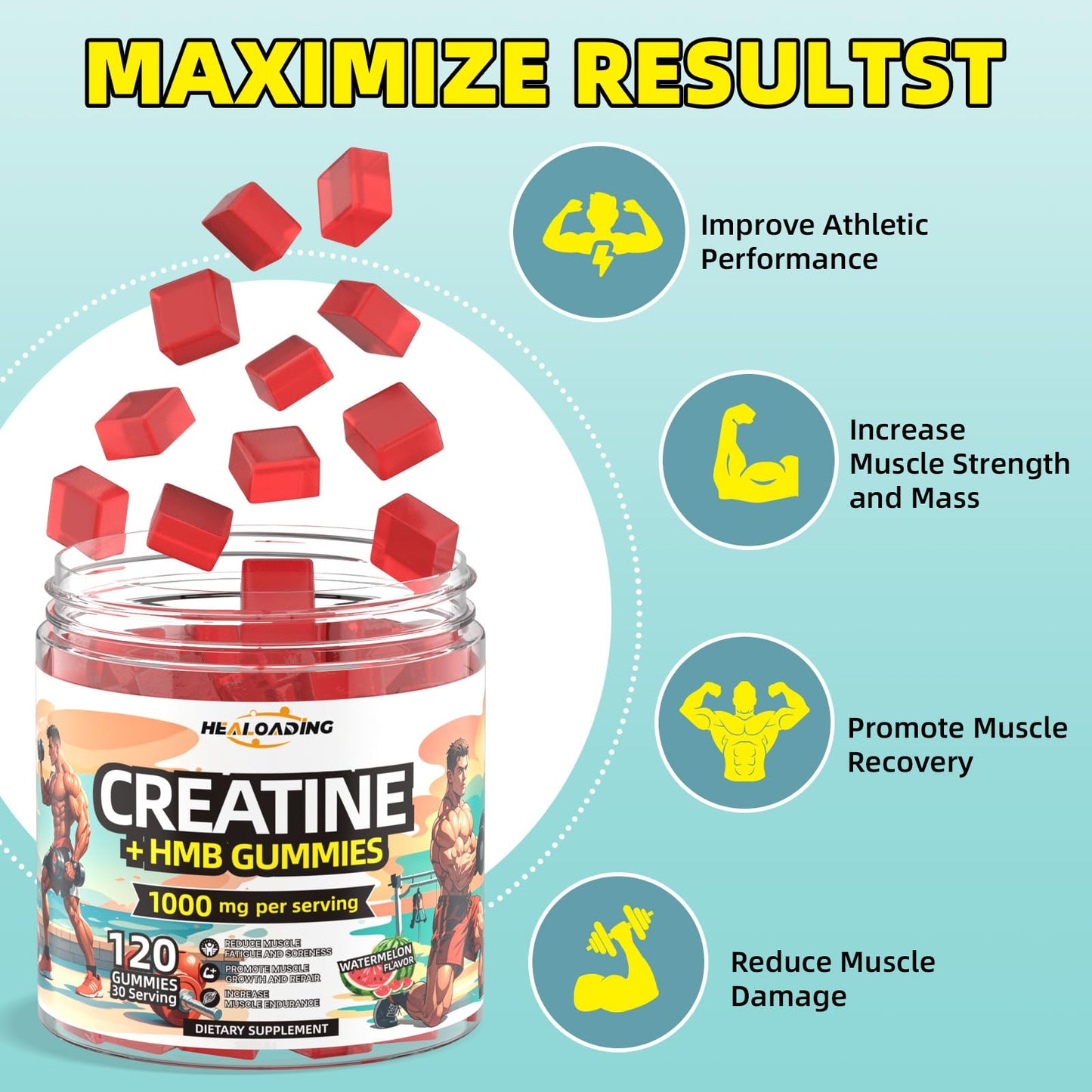HEALOADING Creatine Monohydrate Gummies with HMB for Men – Strength, Recovery & Muscle Support